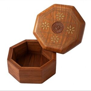 Handcrafted Shesham Octagonal Wood Trinket Box Wooden Jewelry Box with Lid